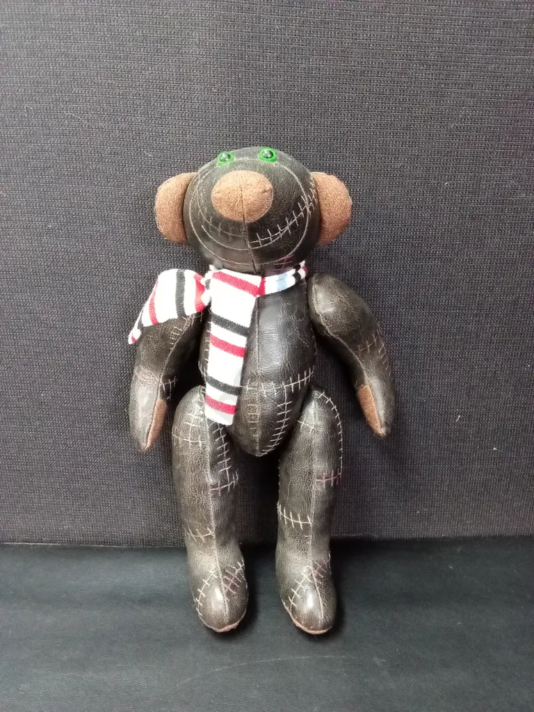 EDMOND DECORATIVE FAUX LEATHER TEDDY BEAR BY AUGUSTA DU BAY STANDING H34CM Image 1++