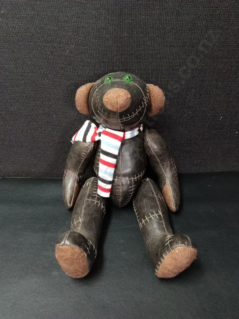 EDMOND DECORATIVE FAUX LEATHER TEDDY BEAR BY AUGUSTA DU BAY STANDING H34CM Image 1++