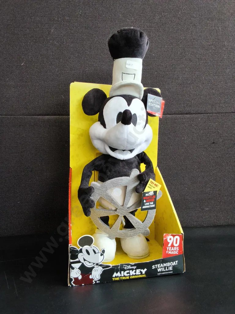 DISNEY MICKEY MOUSE 90TH ANNIVERSARY SPECIAL EDITION STEAMBOAT WILLIE ANIMATED PLUSH Image 1++