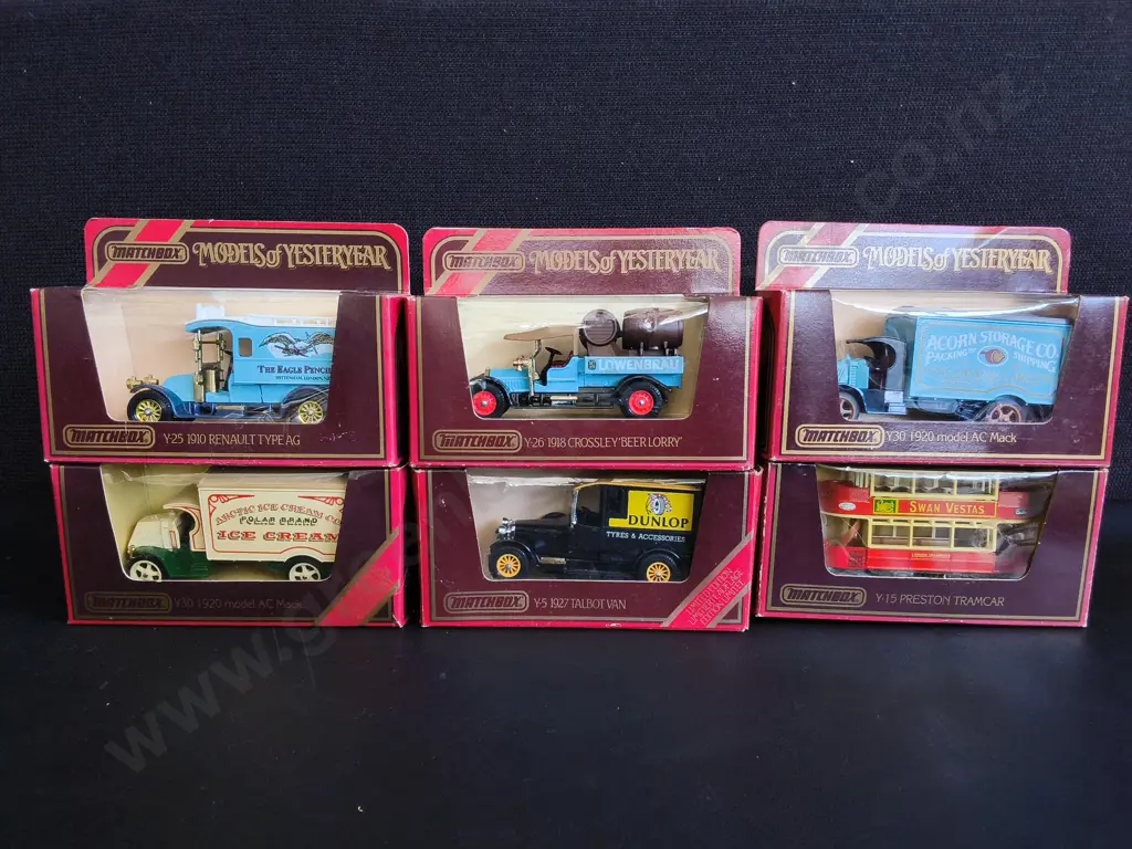 6 VINTAGE MATCHBOX MODELS OFNYESTERYEAR, DIE CAST CAR AND TRUCK MODELS, PACKAGED Image 1++