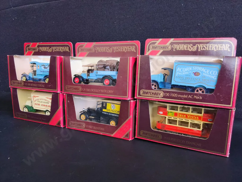 6 VINTAGE MATCHBOX MODELS OFNYESTERYEAR, DIE CAST CAR AND TRUCK MODELS, PACKAGED Image 1++