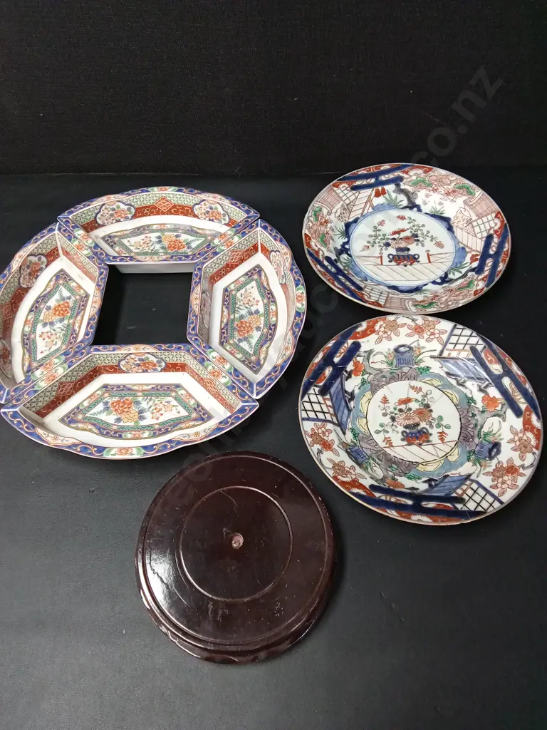 4 PIECES VINTAGE JAPANESE DIVIDED SERVING SET WITH LAZY SUSAN AND 2 PAGES Image 1++