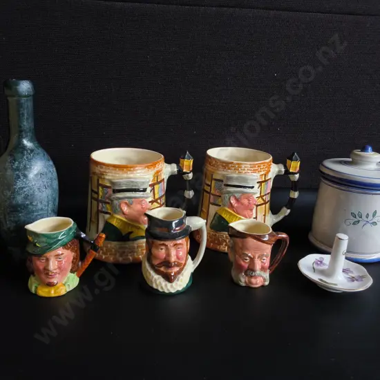 COLLECTION OF VINTAGE ENGLISH CERAMICS, INCLUDING 5 LANCASTER AND SANDLAND CHARACTER JUGS, TALLEST H 20 CM