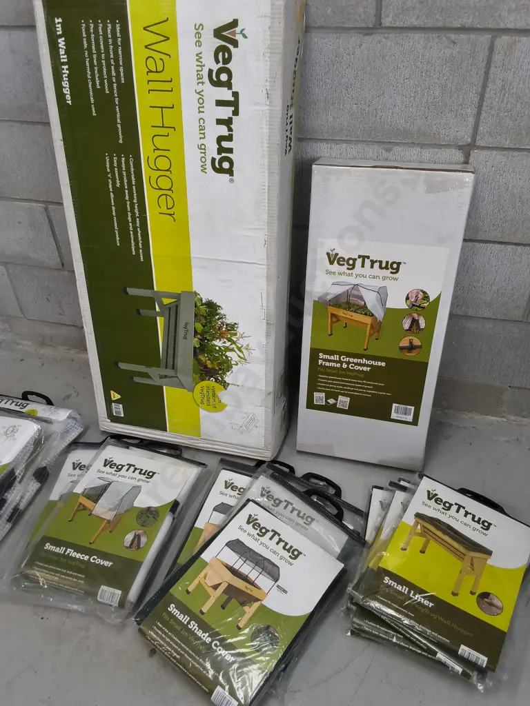 BRAND NEW WALL HUGGER, SMALL GREENHOUSE FRAME AND COVER, 5 SMALL LINERS, 3 SHADE COVERS, 2 FLEECE COVERS, 2 MULTI COVERS Image 1++