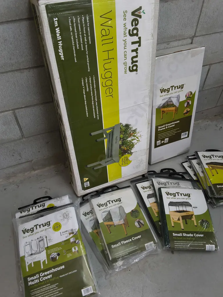 BRAND NEW WALL HUGGER, SMALL GREENHOUSE FRAME AND COVER, 5 SMALL LINERS, 3 SHADE COVERS, 2 FLEECE COVERS, 2 MULTI COVERS Image 1++