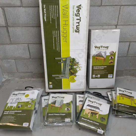 BRAND NEW WALL HUGGER, SMALL GREENHOUSE FRAME AND COVER, 5 SMALL LINERS, 3 SHADE COVERS, 2 FLEECE COVERS, 2 MULTI COVERS
