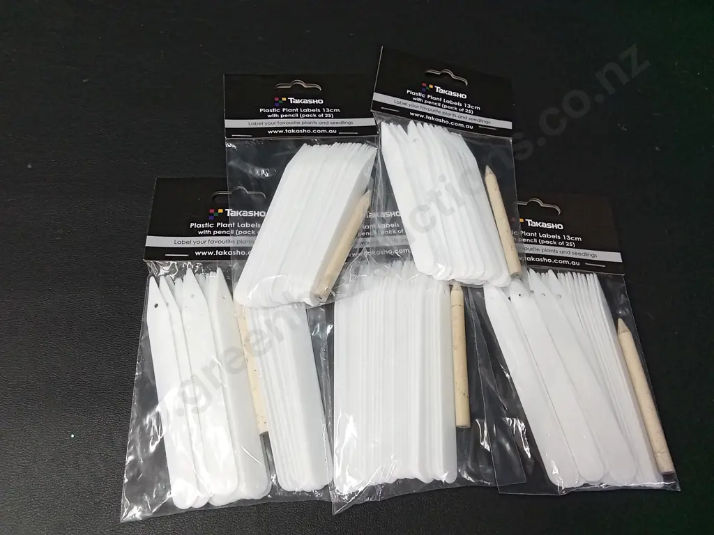 5 TAKASHO PLASTIC PLANT LABELS 13CM WITH PENCIL PACKS OF 25 Image 1++