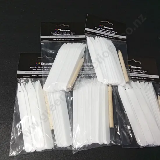 5 TAKASHO PLASTIC PLANT LABELS 13CM WITH PENCIL PACKS OF 25