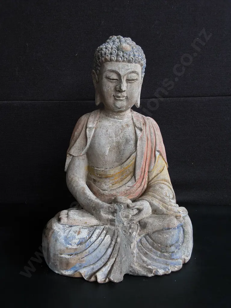 VINTAGE STUCCO CLAY BUDDHA STATUE, H 40 CM Image 1++