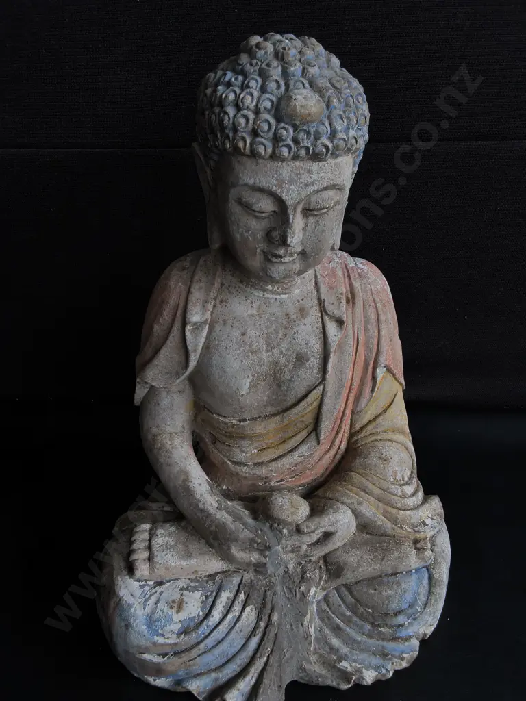 VINTAGE STUCCO CLAY BUDDHA STATUE, H 40 CM Image 1++