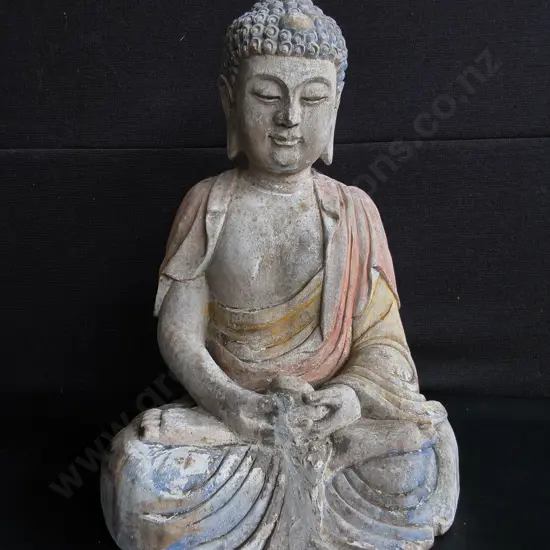 VINTAGE STUCCO CLAY BUDDHA STATUE, H 40 CM