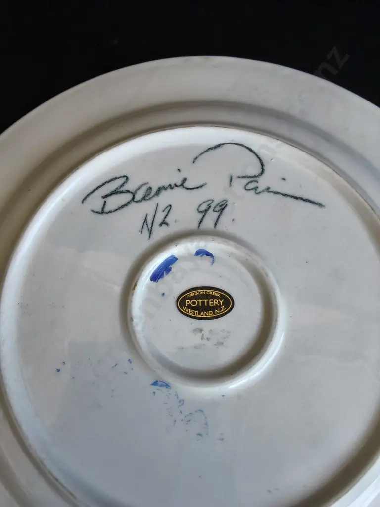 VINTAGE BARRIE PAINE NEW ZEALAND STUDIO POTTERY CHARGER PLATE, "MISTS OVER WESTLAND" SERIES 1999, DIA 36 CM Image 1++