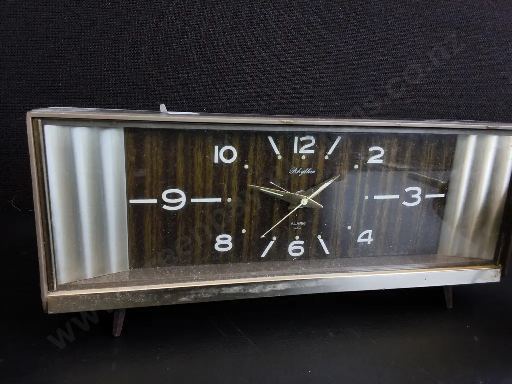 PAIR OF VINTAGE MID CENTURY MODERN ALARM CLOCKS, RHYTHM AND SPACE AGE CLOCKS, WODEST W 30 CM Image 1++
