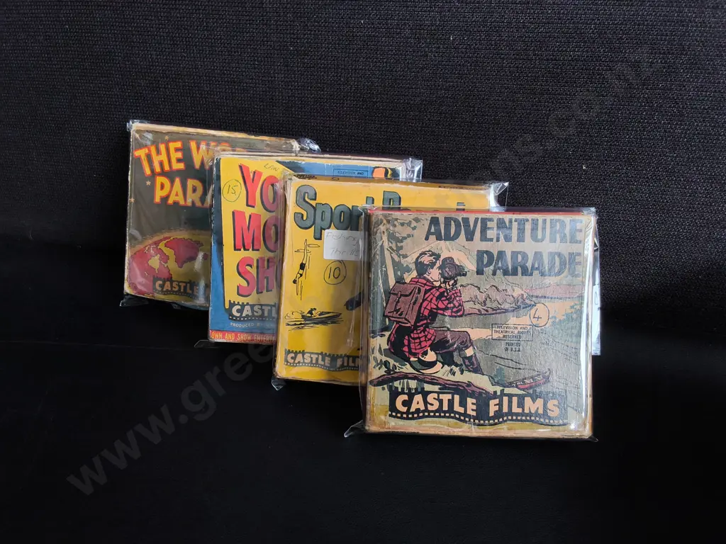 COLLECTION OF VINTAGE CASTLE FILMS HOME MOVIES, 8MM/ 16 MM SILENT FILM REELS WITH ORIGINAL BOXES, 8 TOTAL Image 1++