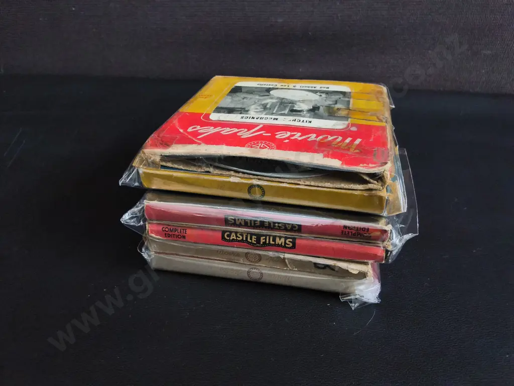 COLLECTION OF VINTAGE CASTLE FILMS HOME MOVIES, 8MM/ 16 MM SILENT FILM REELS WITH ORIGINAL BOXES, 6 TOTAL Image 1++