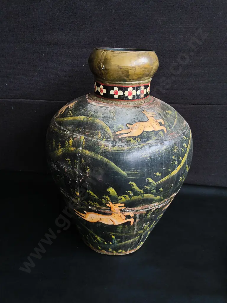 VINTAGE HAND PAINTED DECORATIVE METAL VASE, H 48 CM Image 1++