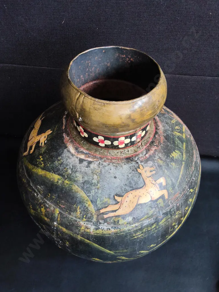 VINTAGE HAND PAINTED DECORATIVE METAL VASE, H 48 CM Image 1++