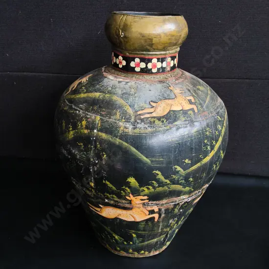 VINTAGE HAND PAINTED DECORATIVE METAL VASE, H 48 CM