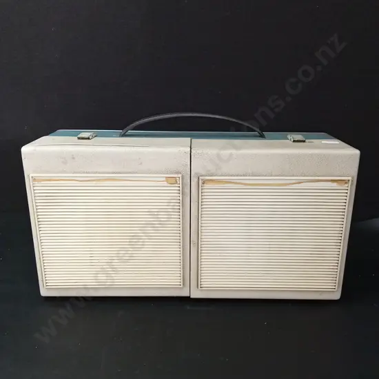 VINTAGE PORTABLE PHILLIPS SUITCASE STYLE RECORD PLAYER L49CM