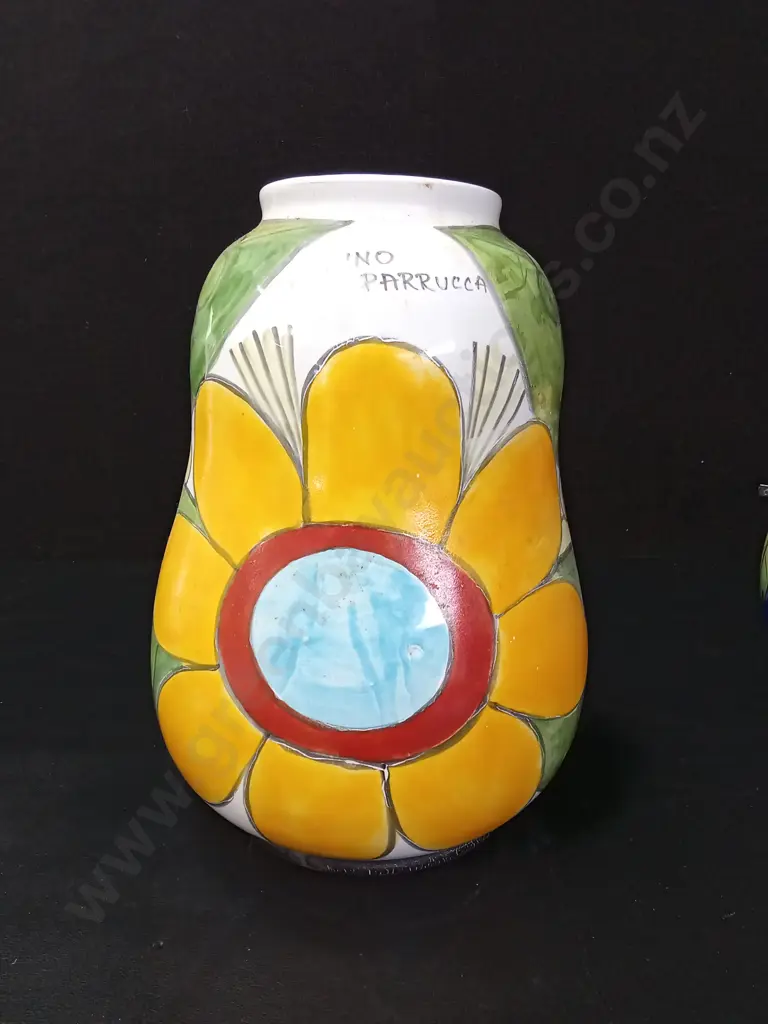 ITALIAN HAND-PAINTED VASE H28CM AND A CERAMIC JAR Image 1++