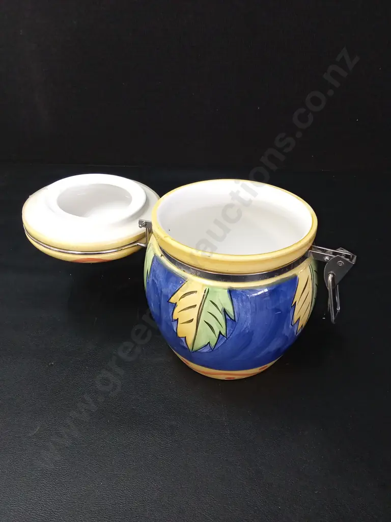 ITALIAN HAND-PAINTED VASE H28CM AND A CERAMIC JAR Image 1++