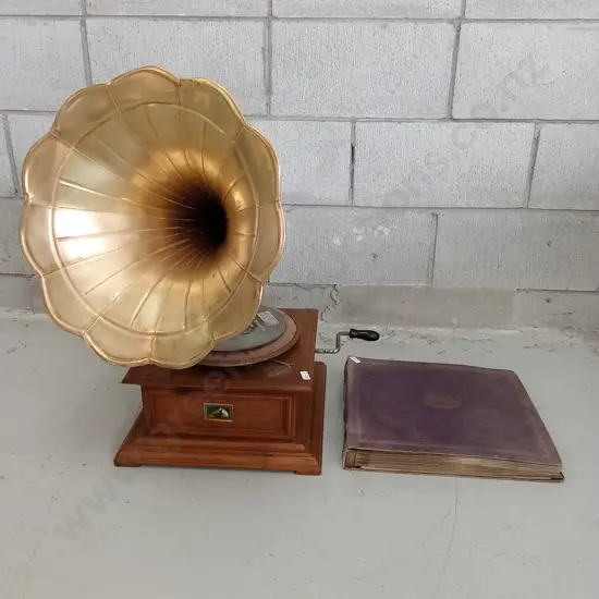 VINTAGE HMV GRAMOPHONE WITH RECORD ALBUM BOOK