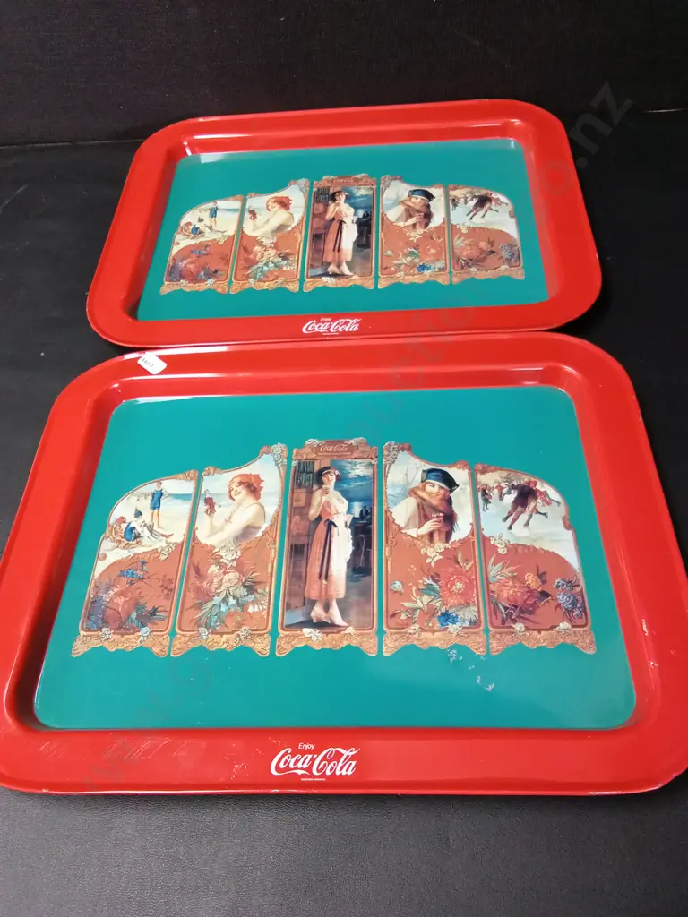 2 VINTAGE COCA-COLA RECTANGULAR SERVING TRAYS L42.5CM H31CM Image 1++