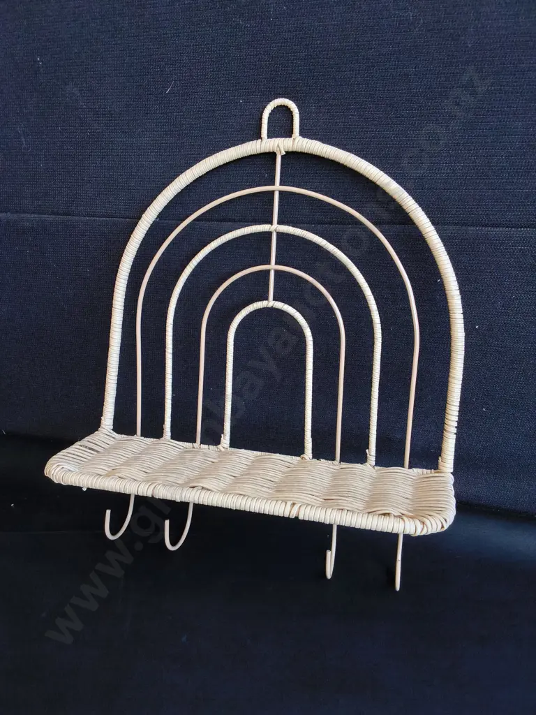 DECORATIVE RATTAN RAINBOW WALL SHELF WITH HOOKS, H 42 CM Image 1++