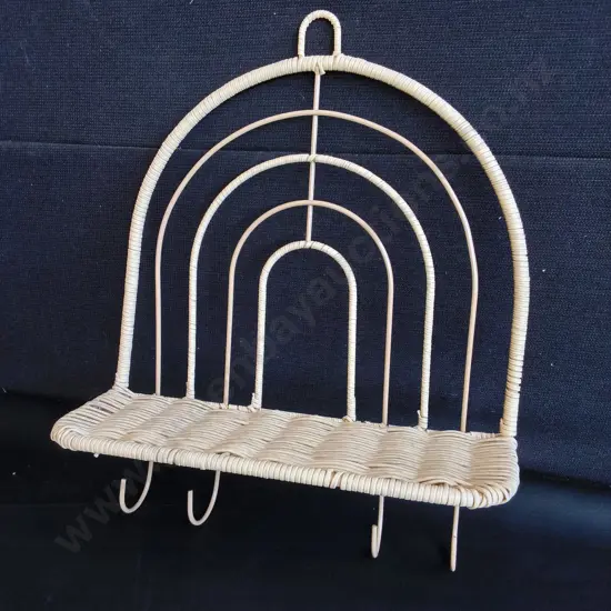 DECORATIVE RATTAN RAINBOW WALL SHELF WITH HOOKS, H 42 CM