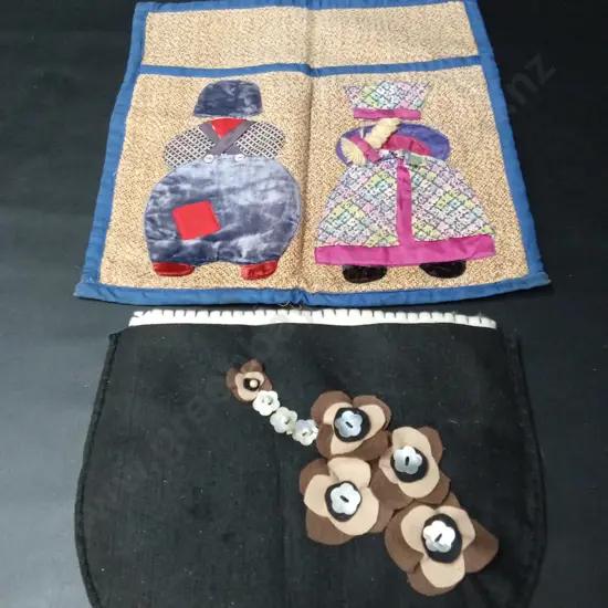 2 HANDMADE FABRIC WALL HANGING POCKETS TALLEST H39CM