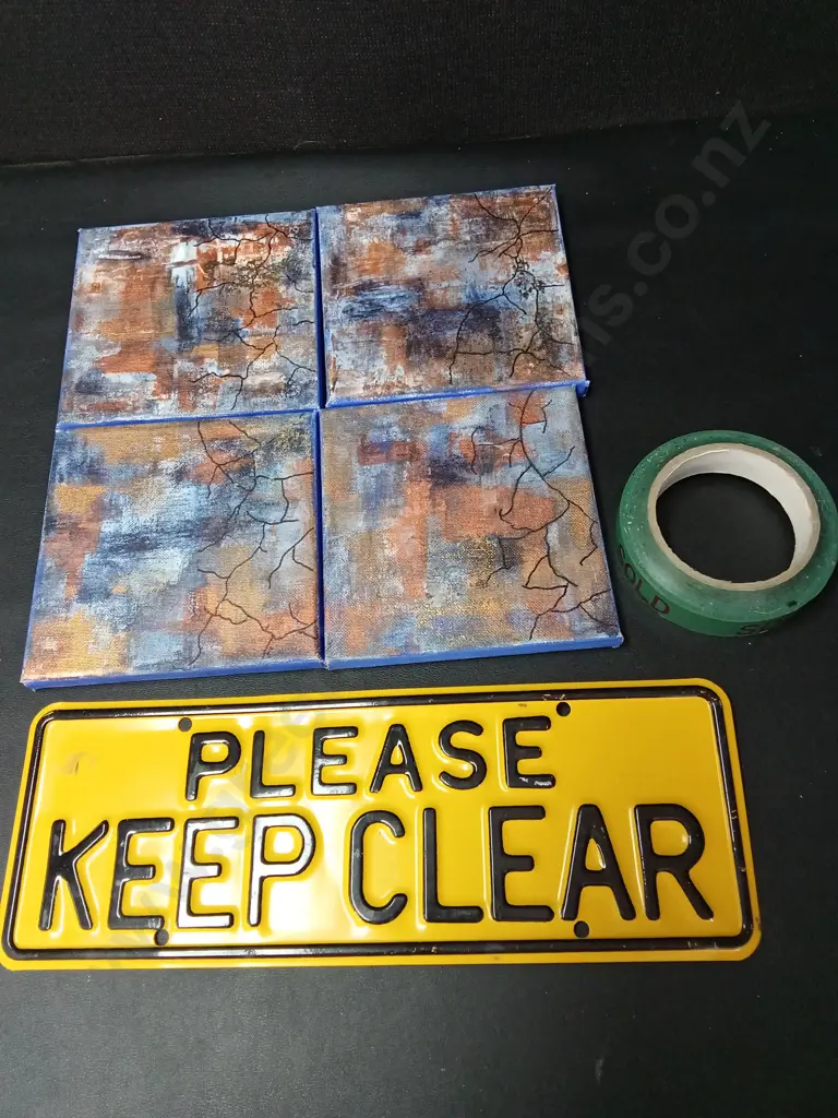 PLEASE KEEP CLEAR SIGN L35CM,  SOLD TAPE AND 4 CANVASES Image 1++