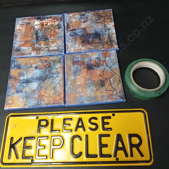 PLEASE KEEP CLEAR SIGN L35CM,  SOLD TAPE AND 4 CANVASES
