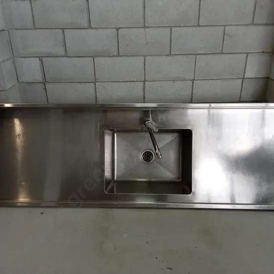 COMMERCIAL STAINLESS STEEL SINK BENCH, L 240CM X D 70CM