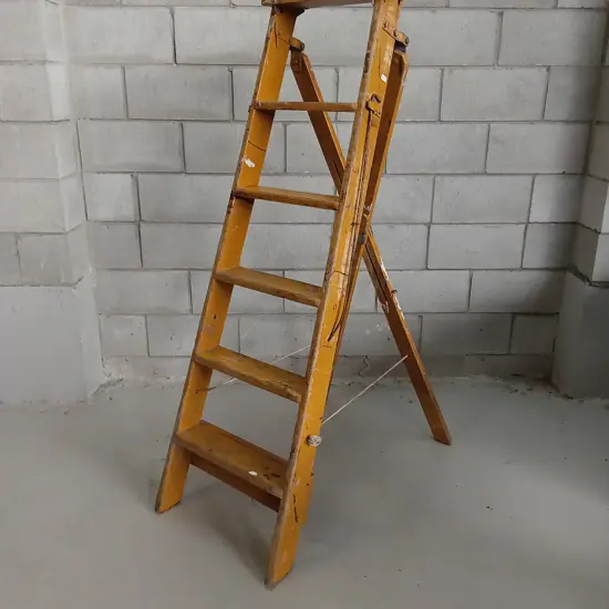 VINTAGE WOODEN FOLDING LADDER, H 148CM