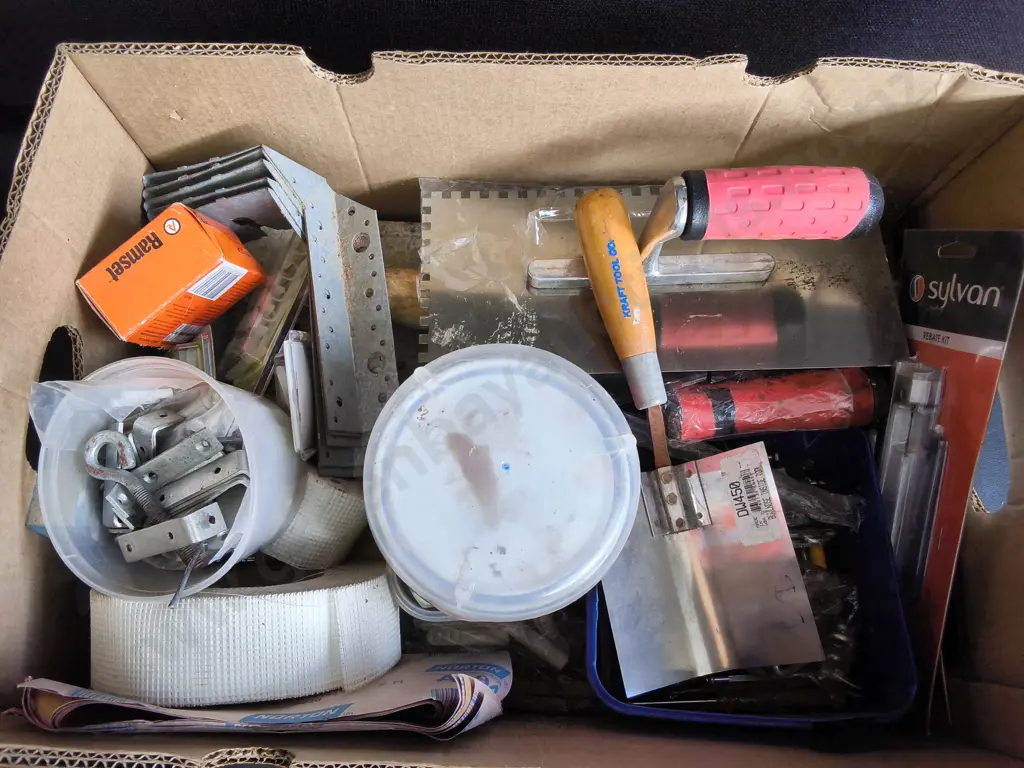 BOX OF TOOLS AND SUPPLIES Image 1++