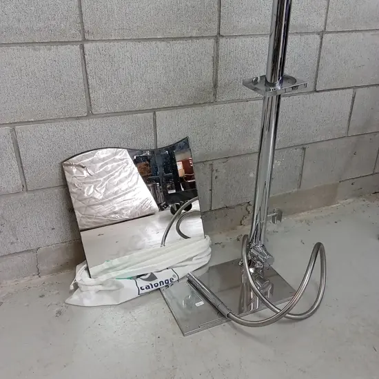 CHROME PLATED SHOWER FITTING AND 4X MIRRORS , H 92CM, MIRROR IS 40CM X 40CM