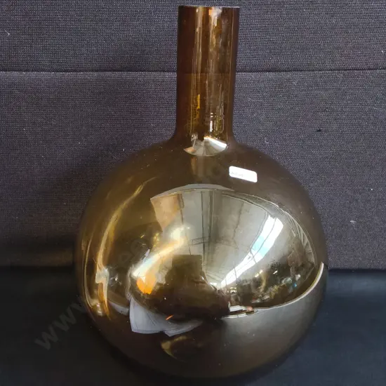 LARGE AMBER ART GLASS VASE, H 39 CM