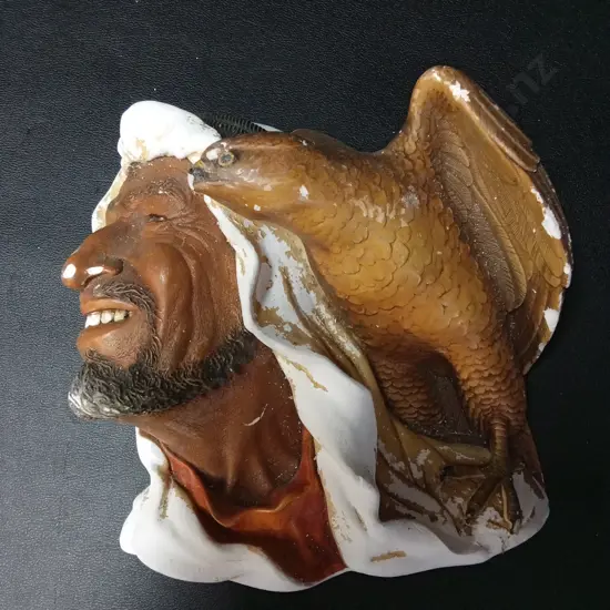 VINTAGE BOSSONS CHLAKWARE WALL MASK "DESERT HAWKS" BY FRED WRIGHT H17CM