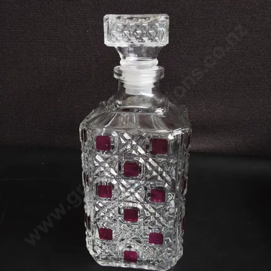 VINTAGE FRENCH LUMINARC "DAMIER" CRYSTAL DECANTER, H 24 CM