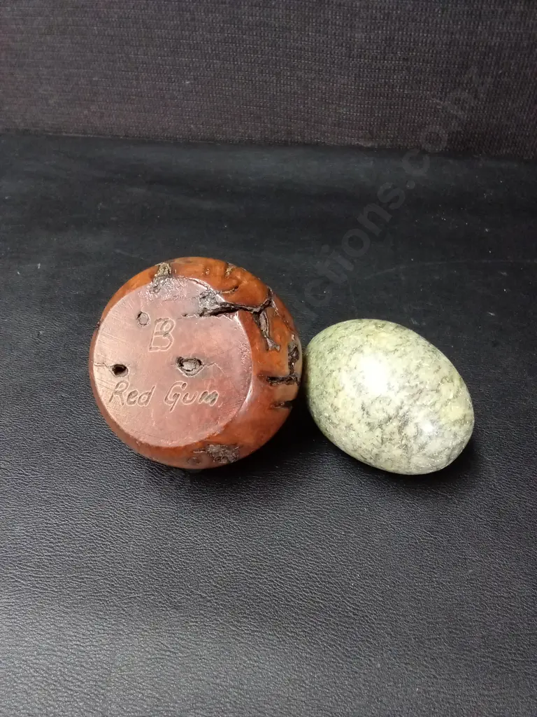 STONE EGG AND RED GUM SPHERE PAPERWEIGHT Image 1++