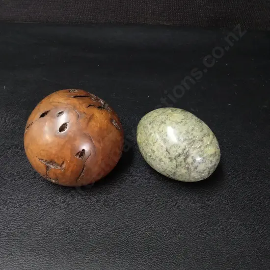 STONE EGG AND RED GUM SPHERE PAPERWEIGHT