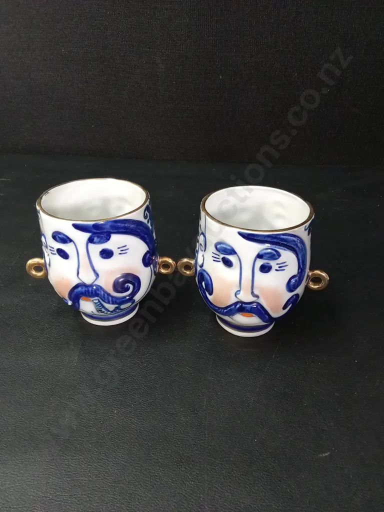 2 VINTAGE SOVIET-ERA PORCELAIN KARAS FIGURAL MUGS H8.5CM Image 1++