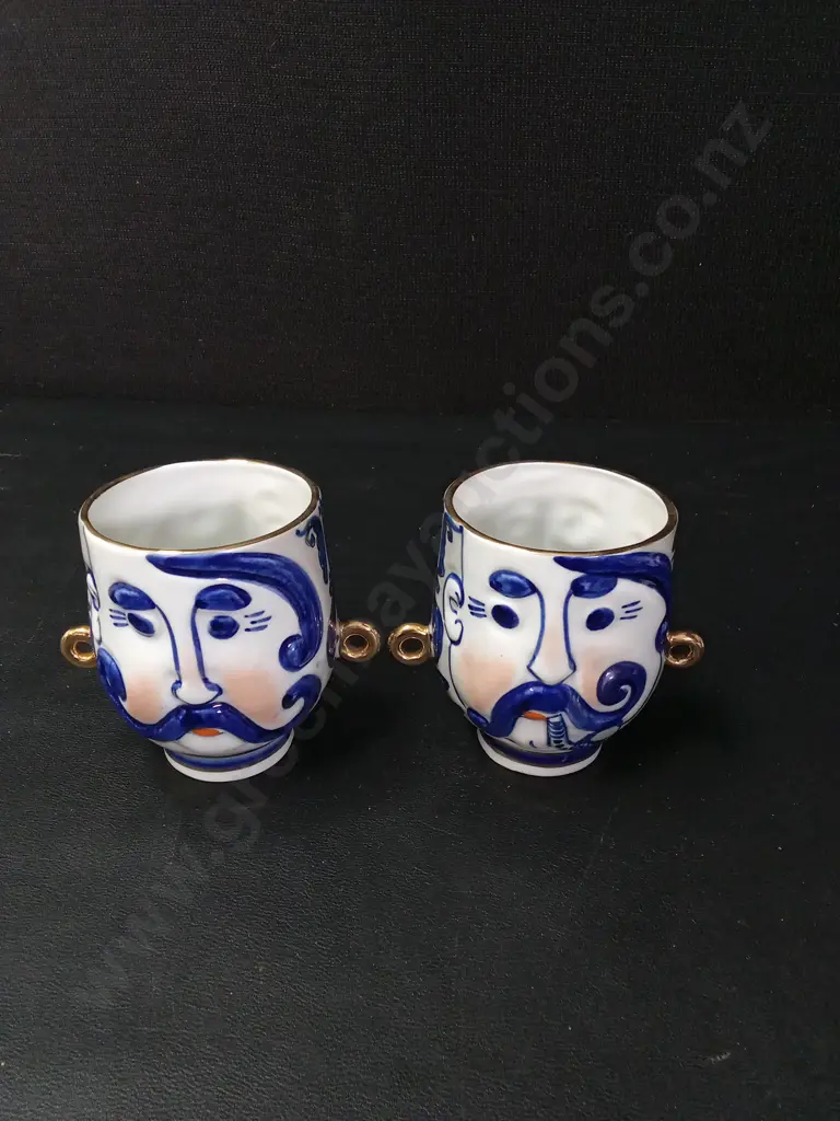 2 VINTAGE SOVIET-ERA PORCELAIN KARAS FIGURAL MUGS H8.5CM Image 1++
