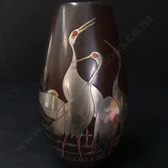 VINTAGE JAPANESE MIXED METAL VASE H24CM