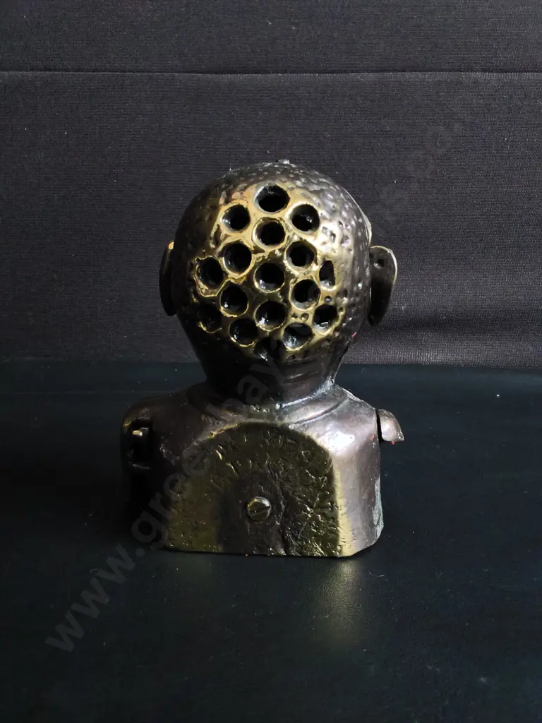 VINTAGE BRASS "JOLLY BOY" MECHANICAL COIN BANK, H 14 CM Image 1++