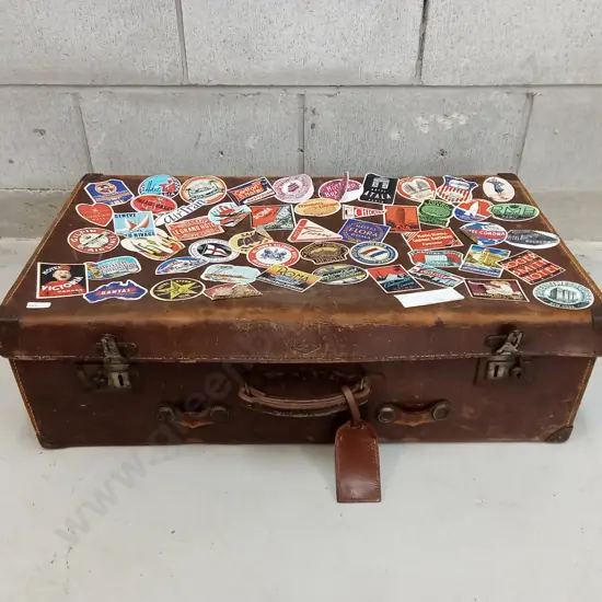 VINTAGE BROWN LEATHER SUITCASE, H 22CM X W 70CM X D 40CM