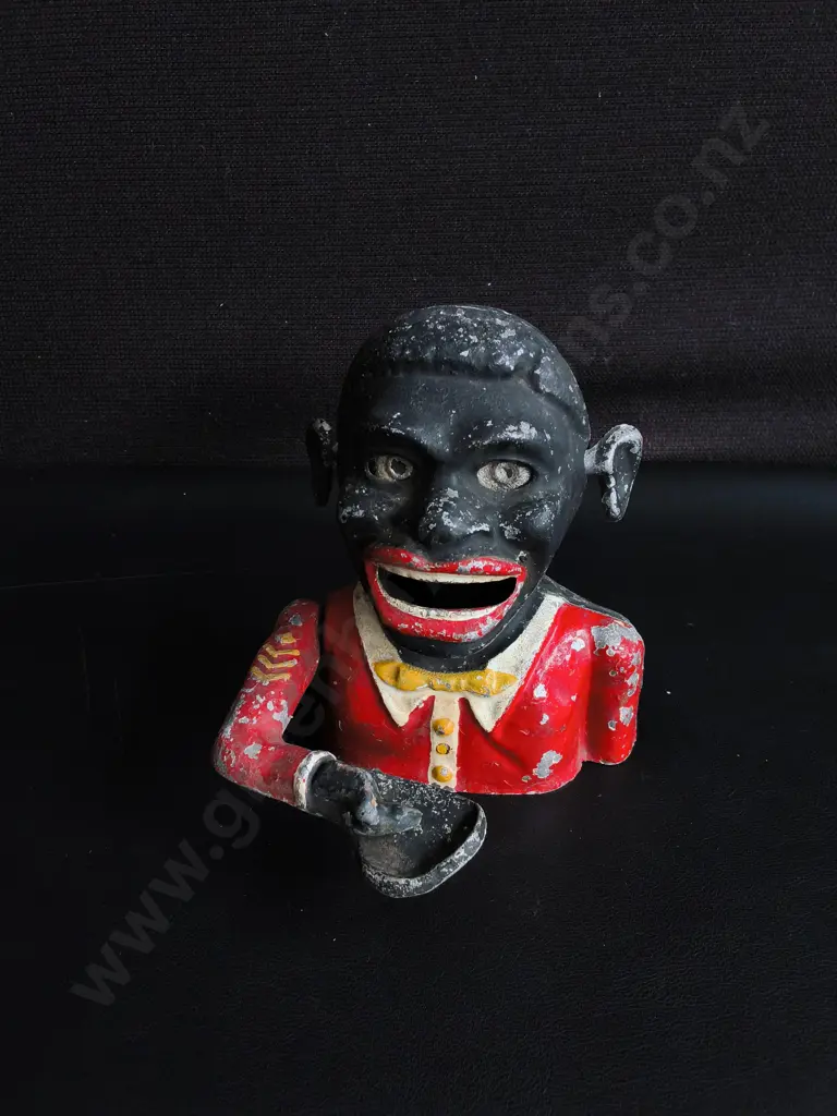 VINTAGE STARKIE'S PATENT MECHANICAL "JOLLY BOY" ALUMINIUM MONEY BOX, H 14 CM Image 1++