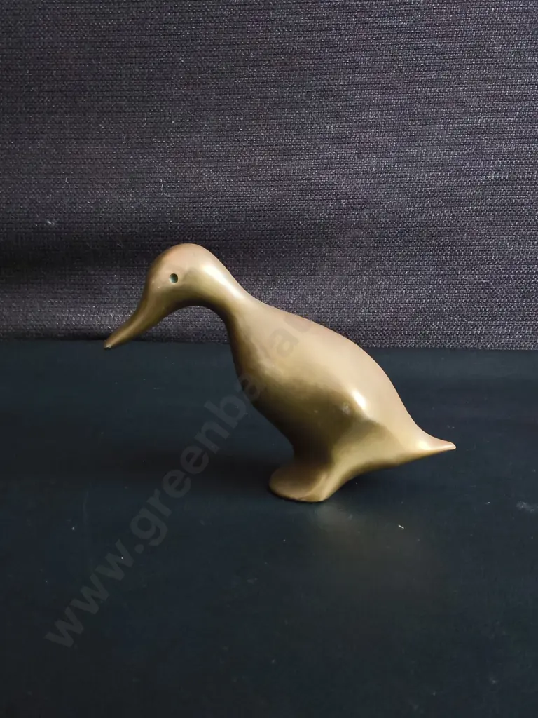 VINTAGE MID CENTURY MODERN BRASS DUCK, AND BRASS WOODEN SWAN, TALLEST H 20 CM Image 1++