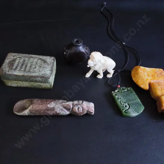 COLLECTION OF VINTAGE HARDSTONE AND SOAPSTONE CARVINGS, 6 PIECES