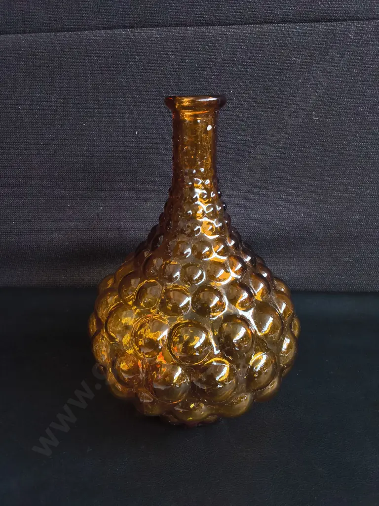 VINTAGE MID CENTURY MODERN EMPOLI AMBER HOBNAIL GLASS GENIE VASE, MADE IN ITALY, H 24 CM Image 1++